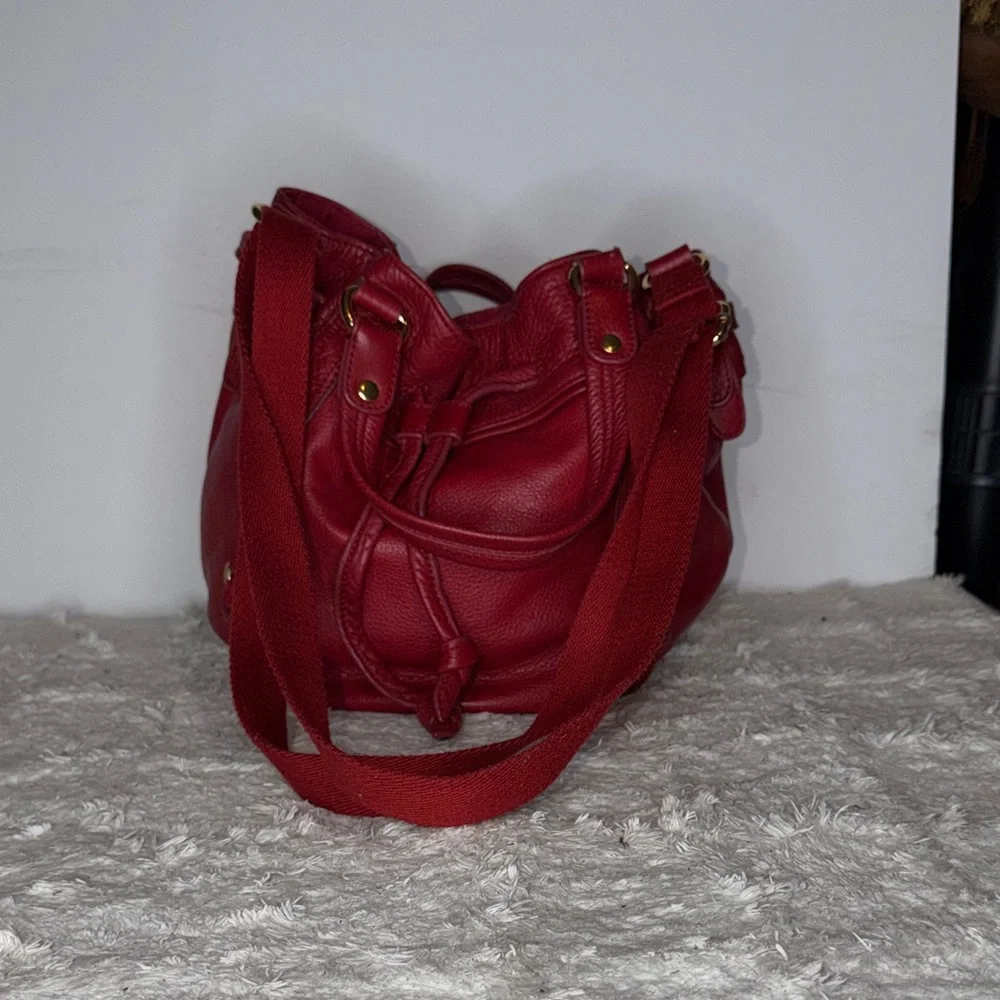 The Sak Bright Red Pebbled Leather Drawstring Shoulder/Crossbody/ Satchel bag - Picture 9 of 9